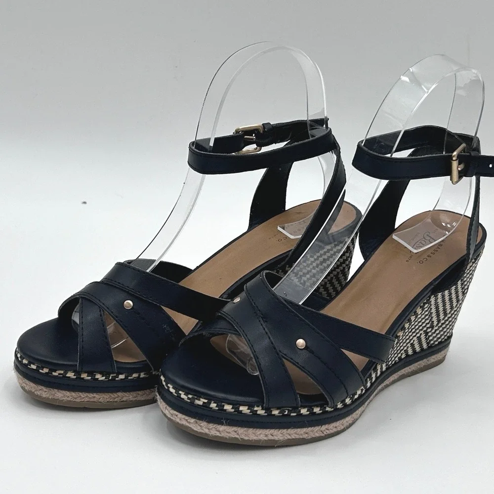 G.H. Bass Reece Ankle Strap Platform Wedge Espadrille Coastal Chic Euro Summer